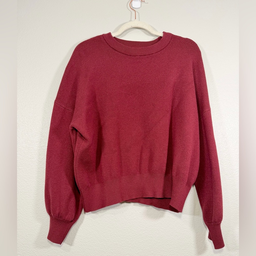 Pinque Sweater Elegant Burgundy Red Crew Neck Top Balloon Long Sleeve Women XL